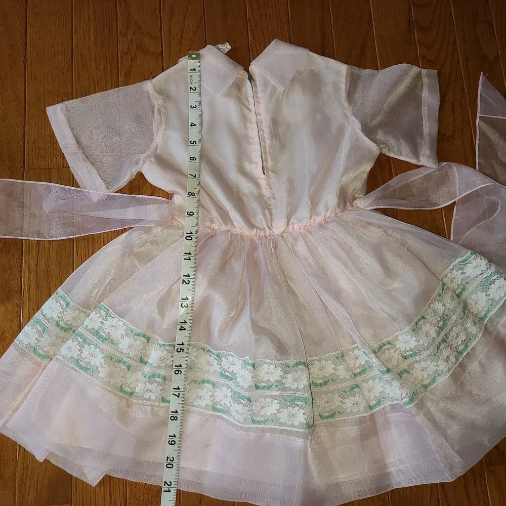 Vtg Rare 1950s Lil Bee Frockette Girls Pink Lining Lace Sheer Belted Dress Sz 5